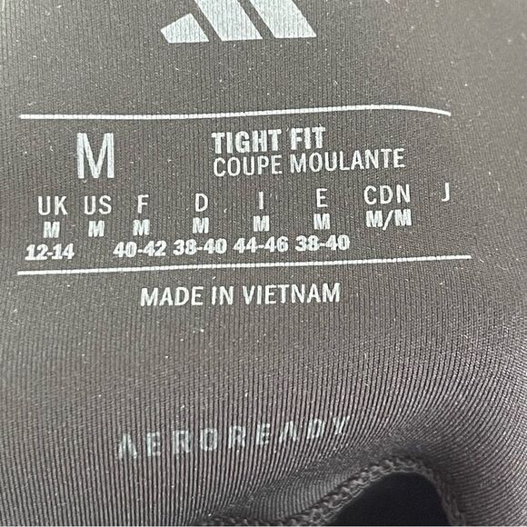 Adidas Black Solid Leggings Size Medium Tight Fit Pocket Aeroready Striped Logo - Picture 13 of 13